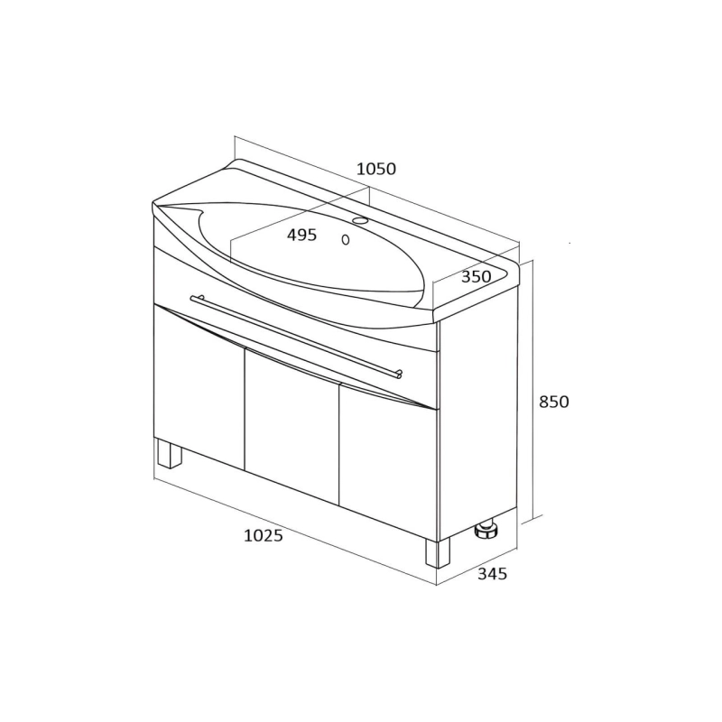 Тумба Lina New 105Н 105х34,5х85см, напольная, под раковину Стиль 105 Кировит, белый глянец, У94492