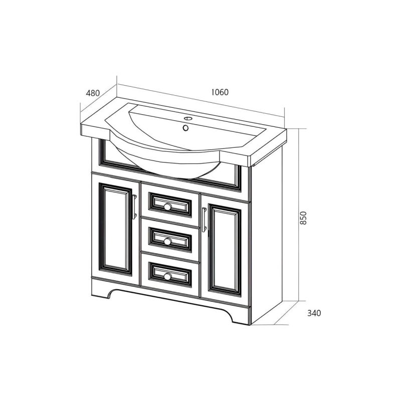 Тумба Прованс New 105Н 106х48х85см, напольная, под раковину Классик 105 Кировит, белый глянец У94489