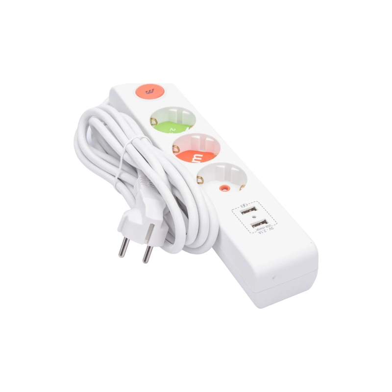 Колодка 3 гн. с/з с выкл. и шторками 2хUSB 16А 250В,OLIMPIA