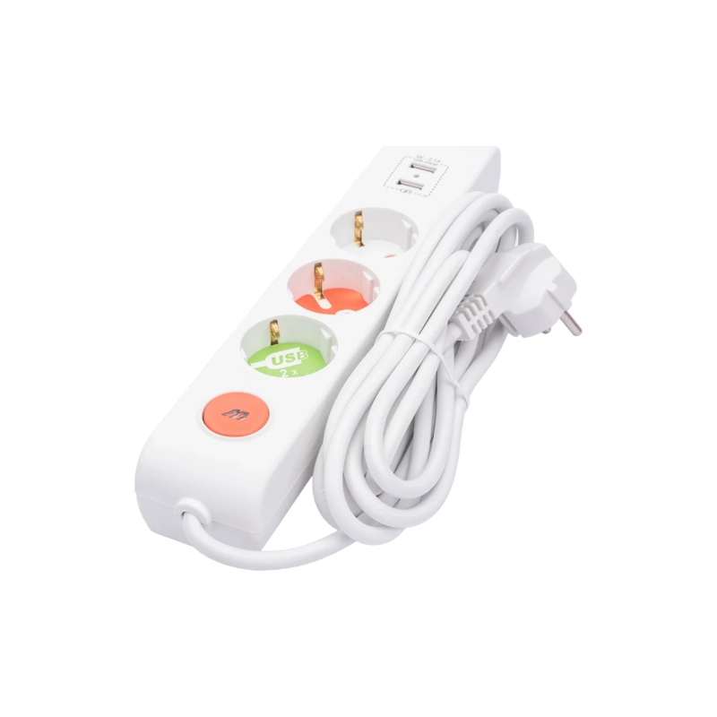 Колодка 3 гн. с/з с выкл. и шторками 2хUSB 16А 250В,OLIMPIA