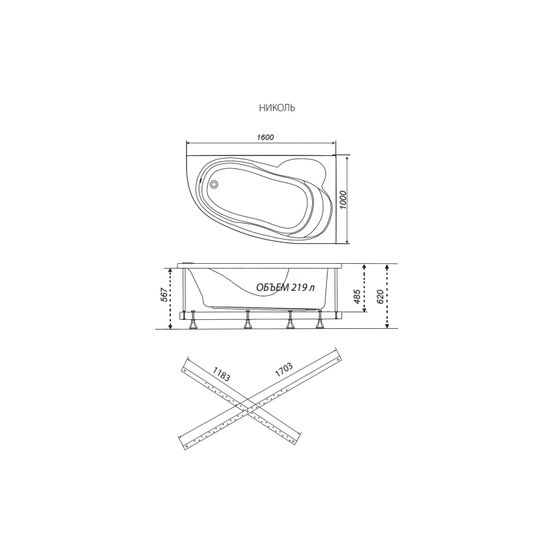 Ванна акрил. Triton Николь 160x100 см, с каркасом, без экрана, левая, Щ0000050329