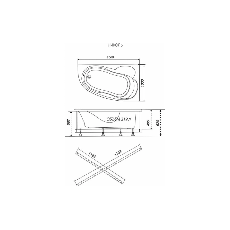 Ванна акрил. Triton Николь 160x100 см, без экрана и каркаса, левая, Щ0000048679