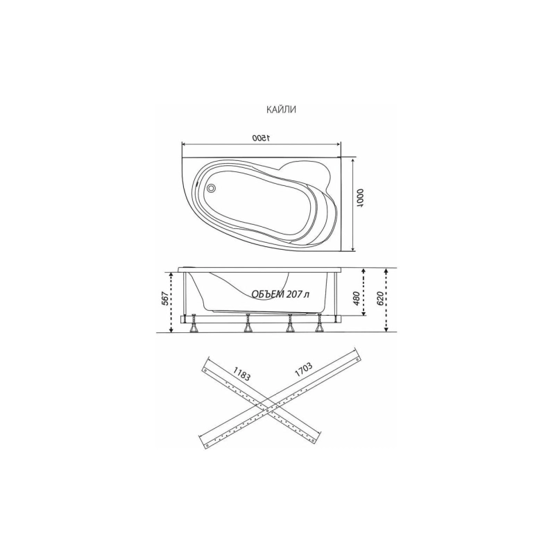 Ванна акрил. Triton Кайли 150x100 см, без экрана и каркаса, левая, Щ0000048090