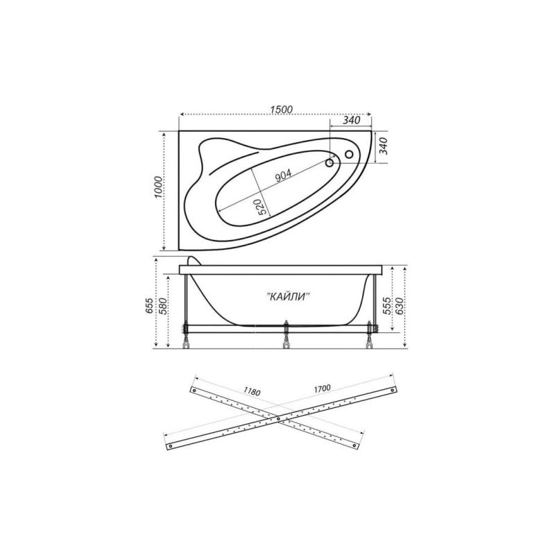 Ванна акрил. Triton Кайли 150x100 см, с каркасом, без экрана, правая, Щ0000050327