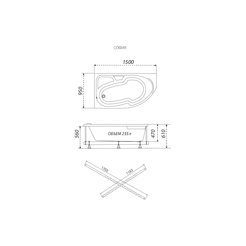 Ванна акрил. Triton София 150x95 см, без экрана и каркаса, левая, Щ0000067269