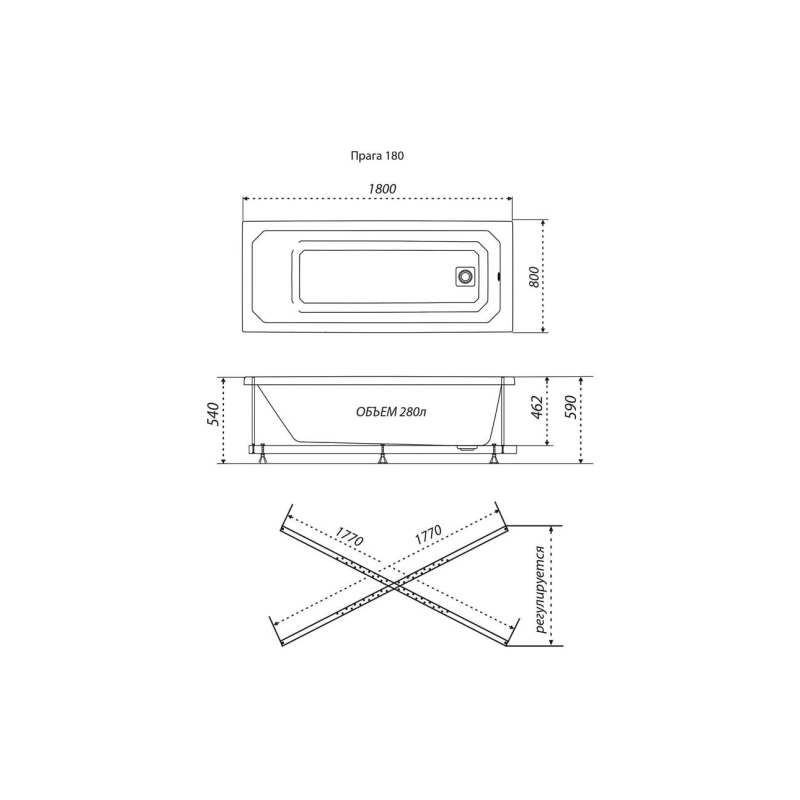Ванна акрил. Triton Прага 180x70 см прямоугольная, без экрана и каркаса, Щ0000049119