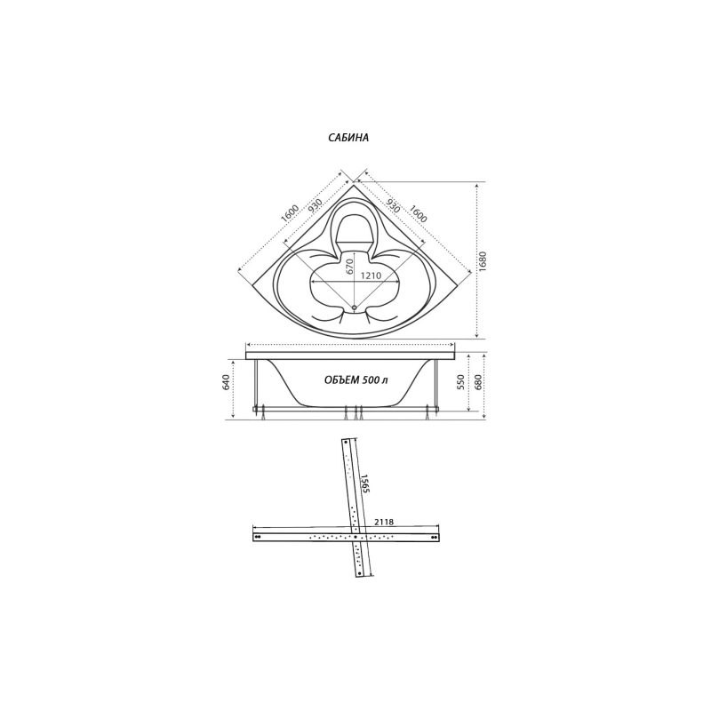 Ванна акрил. Triton Сабина Экстра 160x160 см, с каркасом, без экрана, угловая, Щ0000045261