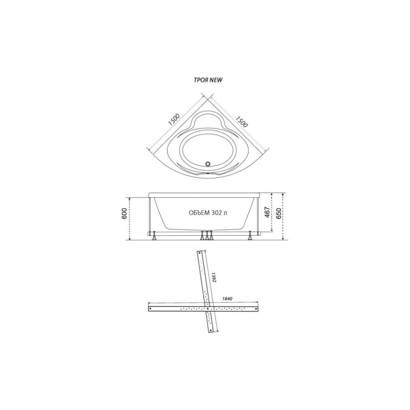 Ванна акрил. Triton Троя NEW 150x150 см, с каркасом, без экрана, угловая, Щ0000047056