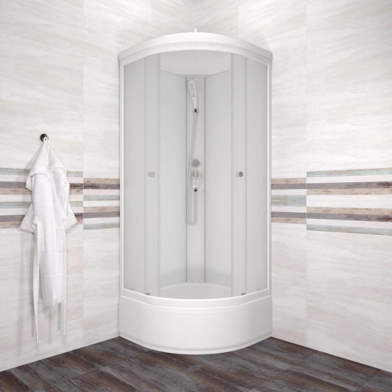 Душевая кабина Вельвет 80х80х232 см, 1/4 круга, поддон 31 см, стекло-матовое, белый, Щ0000064623