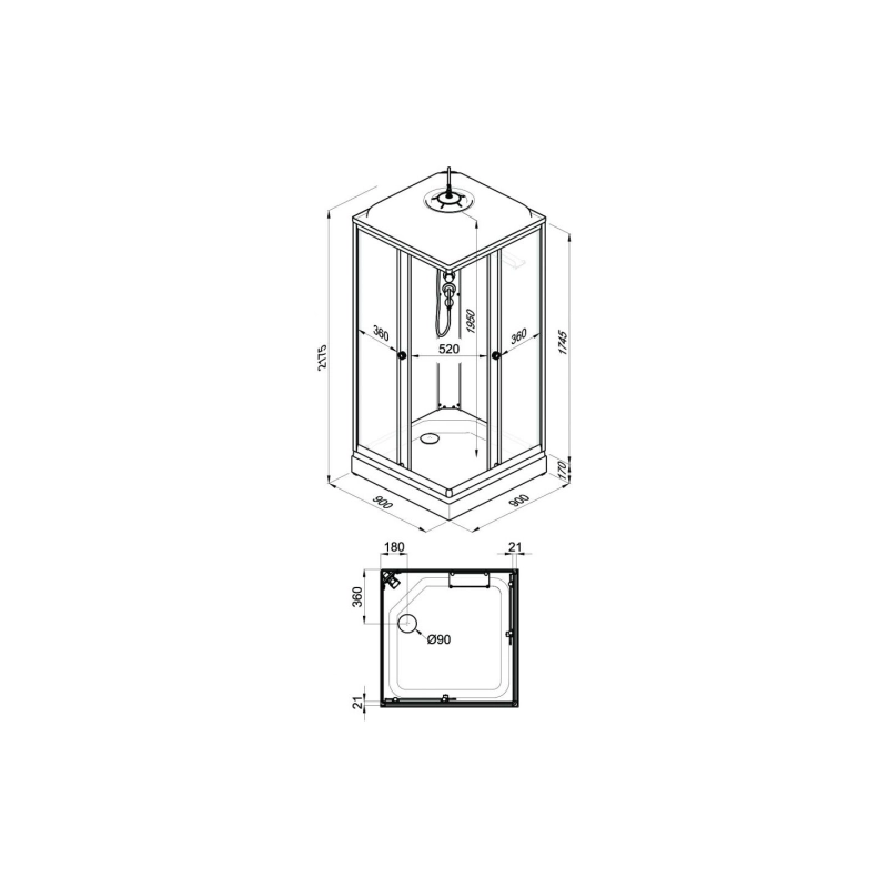 Душевая кабина Вельвет 90х90х217 см, квадрат, поддон 17 см, стекло-матовое, белый, Щ0000061852
