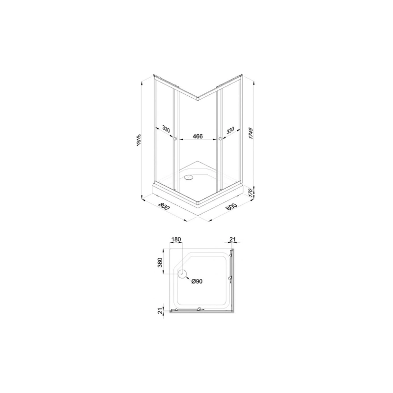 Душевое ограждение Вельвет 80x80 см, квадратная, поддон 17 см, каркас, сифон, белый, Щ0000071051