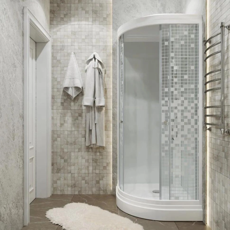 Душевая кабина Стандарт 100х100х231 см, 1/4 круга, поддон 17 см, стекло-мозайка, белый, Щ0000061828