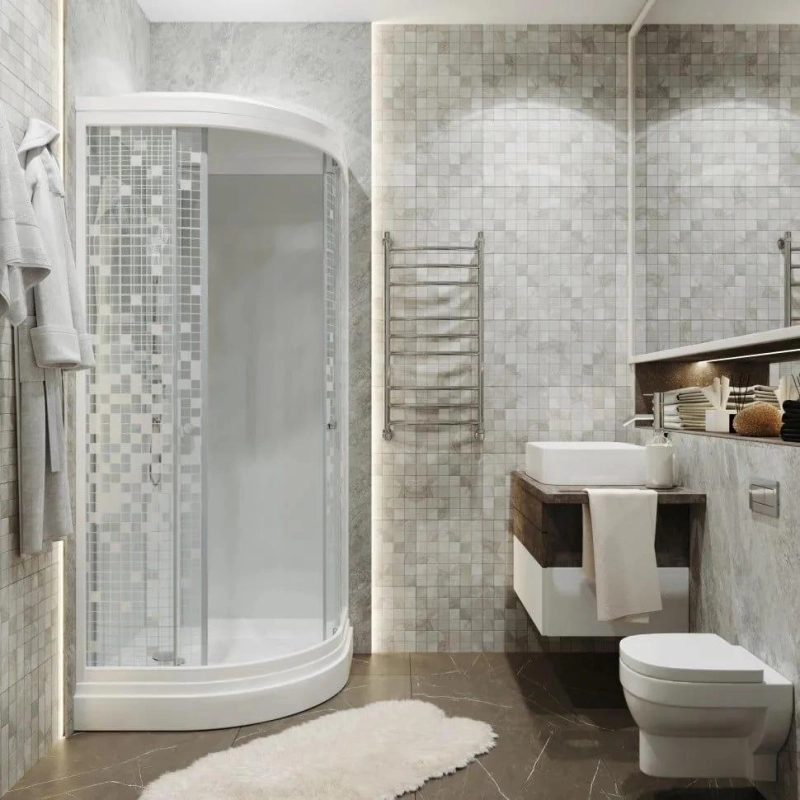 Душевая кабина Стандарт 100х100х231 см, 1/4 круга, поддон 17 см, стекло-мозайка, белый, Щ0000061828