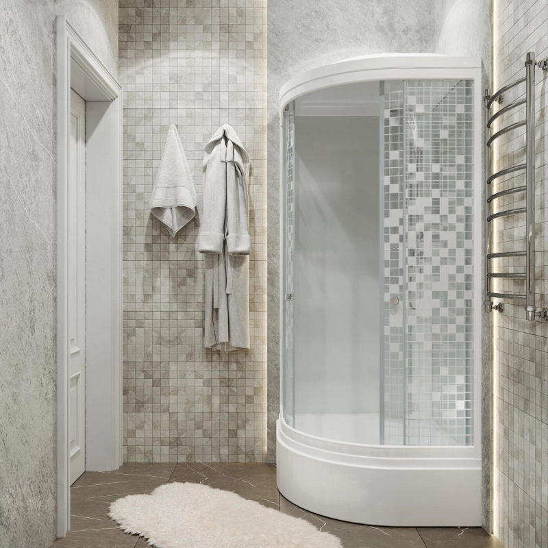 Душевая кабина Стандарт 100х100х232 см, 1/4 круга, поддон 31 см, стекло-мозайка, белый, Щ0000061822