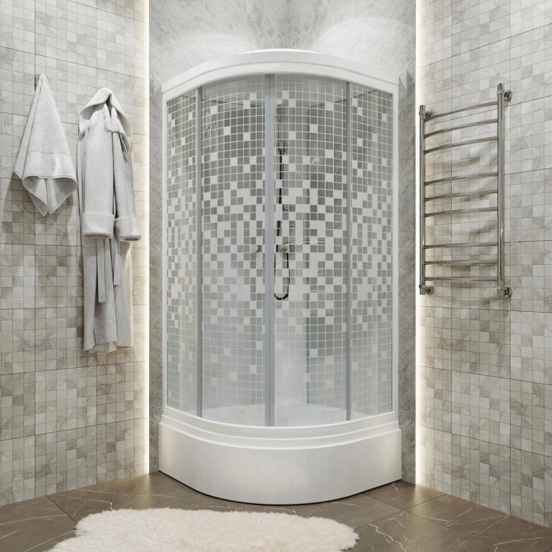 Душевая кабина Стандарт 100х100х232 см, 1/4 круга, поддон 31 см, стекло-мозайка, белый, Щ0000061822