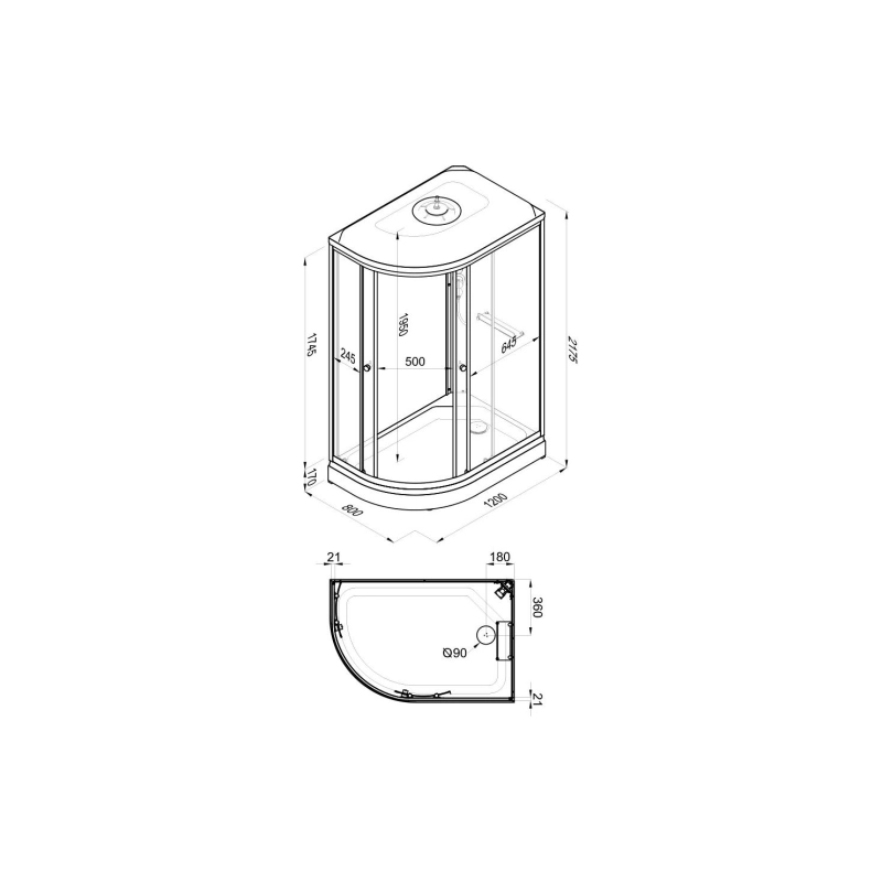 Душевая кабина Коралл 120х80х218, правая, поддон 17 см, стекло-мозайка, белый, Щ0000061818