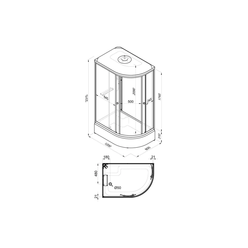 Душевая кабина Коралл 120х80х232, левая, поддон 31 см, стекло-мозайка, белый, Щ0000061819