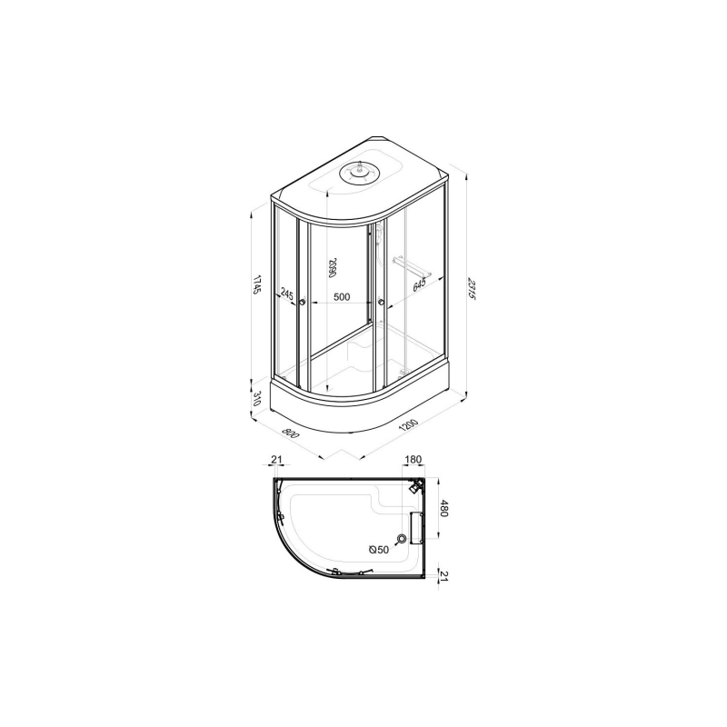 Душевая кабина Коралл 120х80х232, правая, поддон 31 см, стекло-мозайка, белый, Щ0000061820