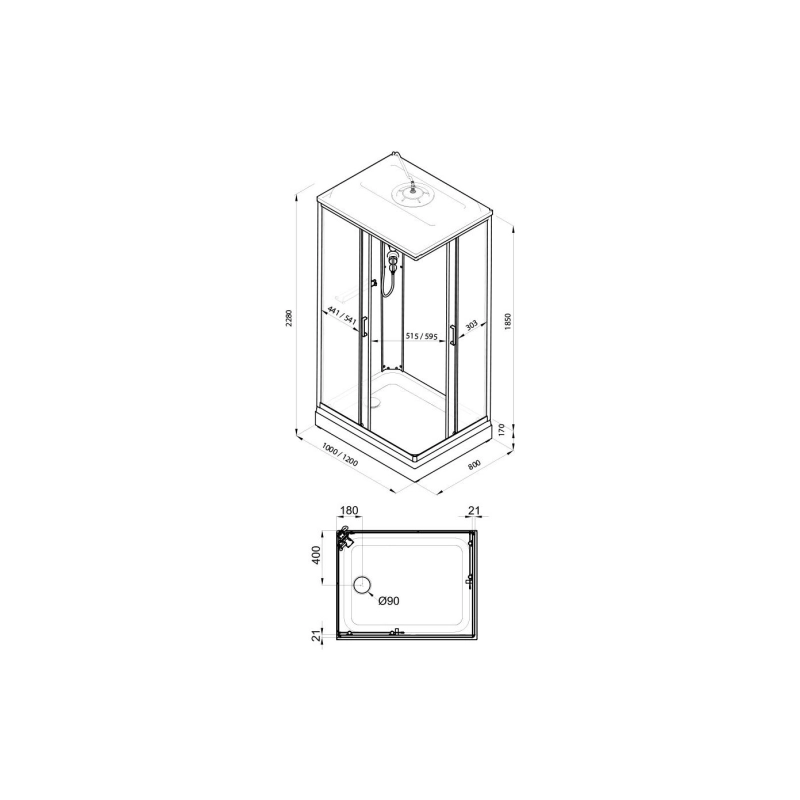 Душевая кабина Квадро 100х80х228 см, прямоуг., поддон 17 см, стекло-полосы, белый, Щ0000064615