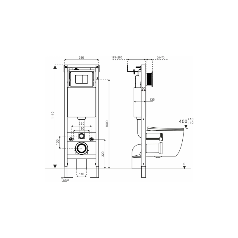 Система инсталляции WAVE без кнопки, механика, 380мм