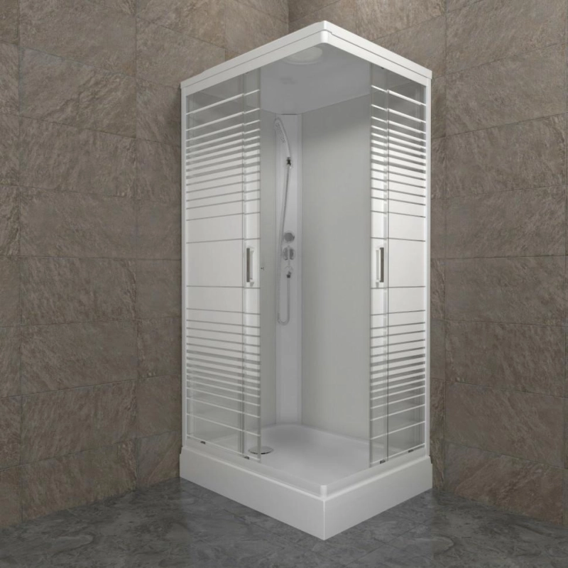 Душевая кабина Квадро 120х80х228 см, прямоуг., поддон 17 см, стекло-полосы, белый, Щ0000064616