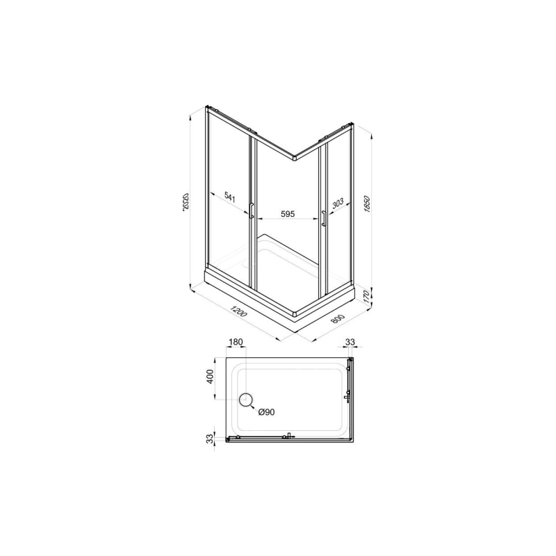 Душевое ограждение Фьюжн 120x80 см, прямоугольная, поддон, каркас, сифон, белый, Щ0000064851