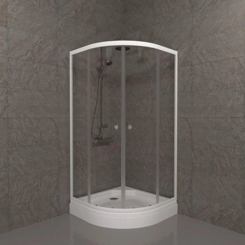 Душевое ограждение Ультра 80x80х192 см, 1/4 круга, поддон 17 см, каркас, сифон, белый, Щ0000061784