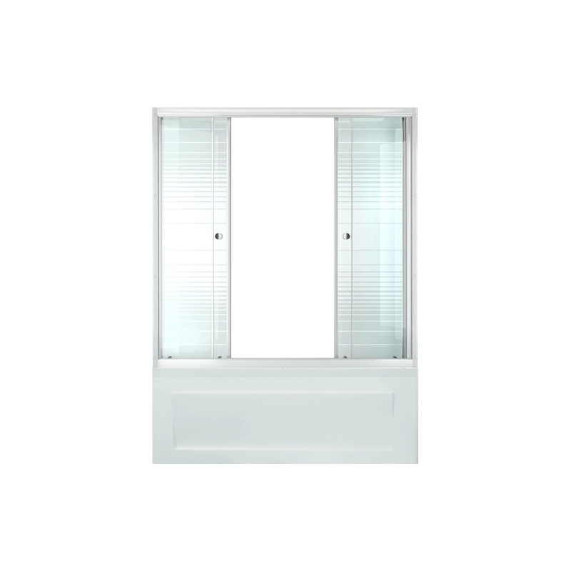 Шторка для ванны 150х146 см, раздвижная, 2 двери, стекло-полосы, белый, Щ0000025981