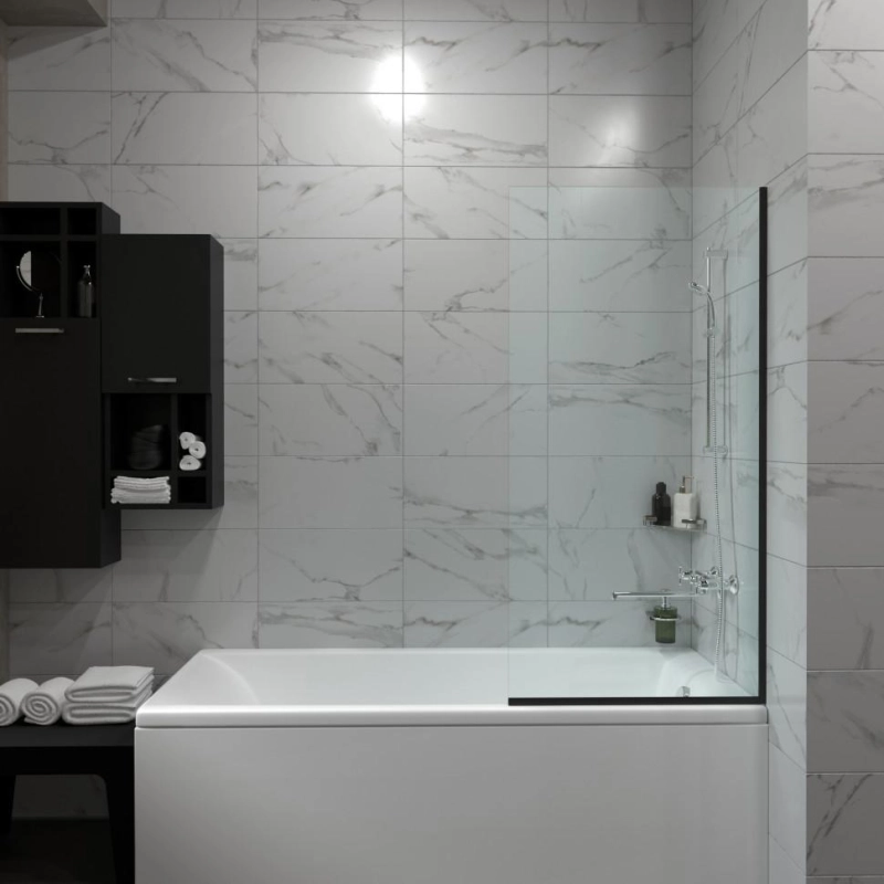 Шторка для ванны Статик 60х140 см, прозрачное стекло, черный, Щ0000067409