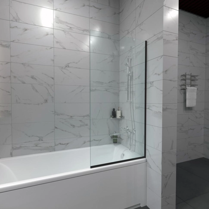 Шторка для ванны Статик 70х140 см, прозрачное стекло, черный, Щ0000067405