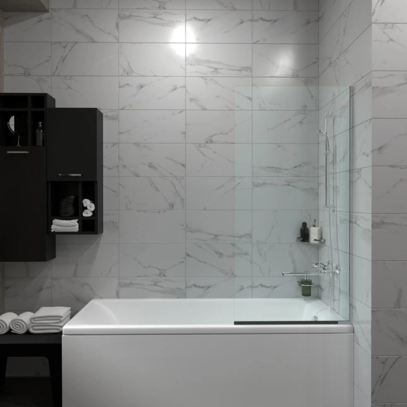 Шторка для ванны Статик 70х140 см, прозрачное стекло, хром, Щ0000067404