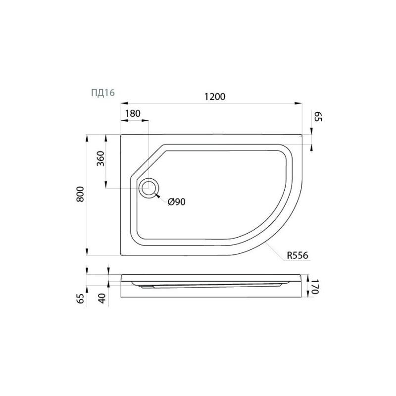 Душевой поддон акрил. ПД16 120х80х17 см, съемный экран, каркас, б/сифона, левый, Щ0000038229
