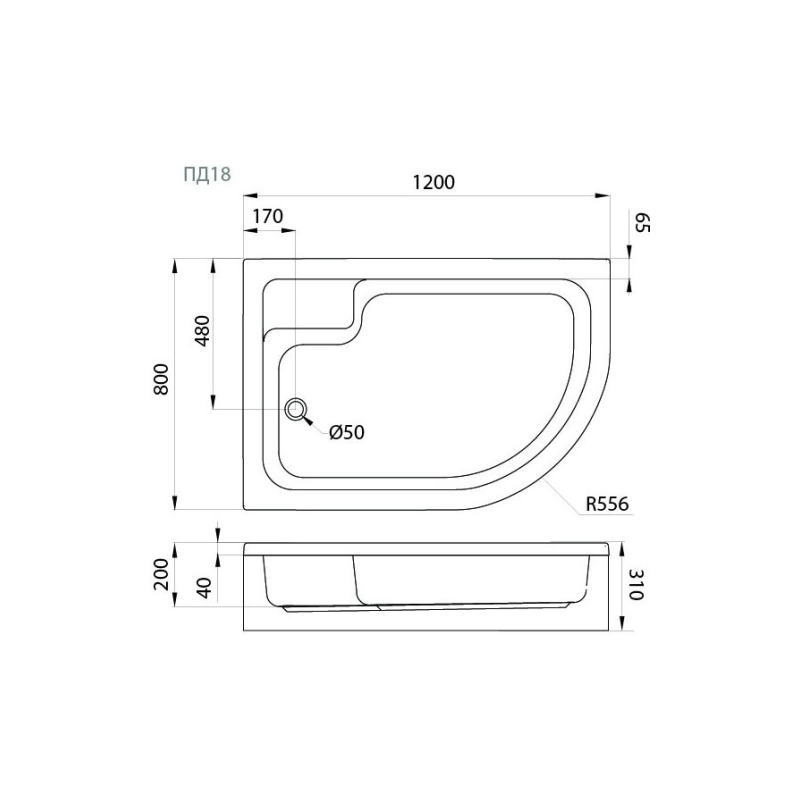 Душевой поддон акрил. ПД18 120х80х31 см, съемный экран, каркас, б/сифона, левый, Щ0000038231