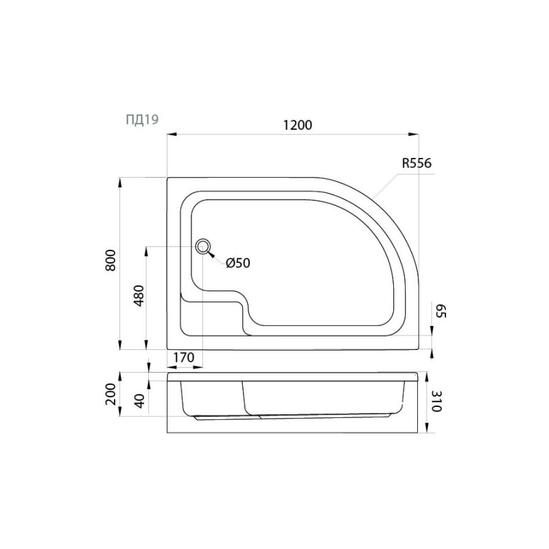 Душевой поддон акрил. ПД19 120х80х31 см, съемный экран, каркас, б/сифона, правый, Щ0000038232