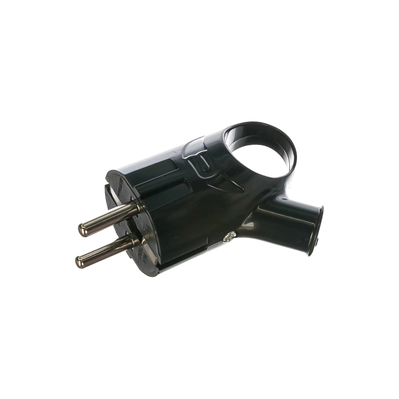 Вилка UNIVersal угловая с ушком с/з черн 16А 250В