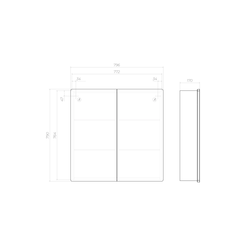 Зеркало-шкаф VIGO Geometry Classic 800х790 (ШВ), подсветка, бесконт. вкл. (на взмах), 103782