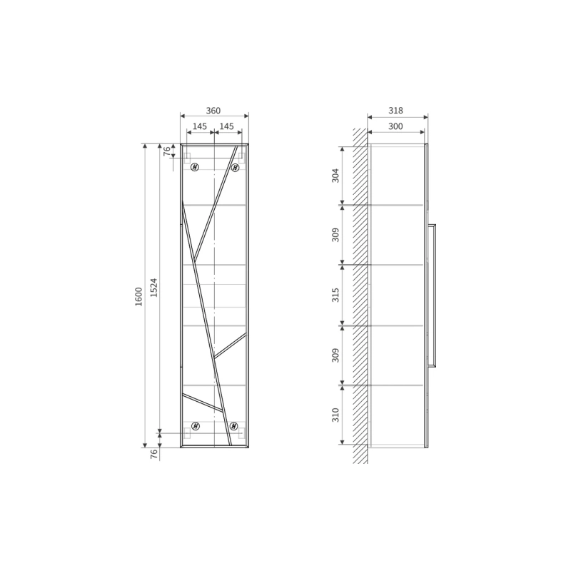 Пенал EQUIL Ferro 36 36х160х36,1 см, подвесной, 1д., правый, 103679