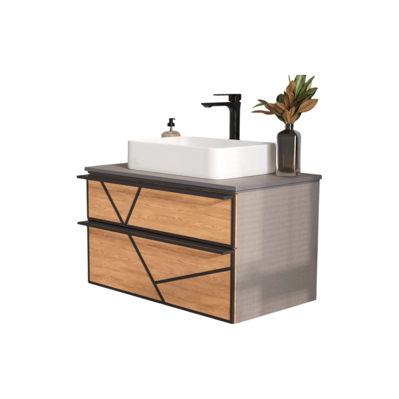 Тумба EQUIL Ferro 80 80х45х46 см, подвесная, под раковину 78531, лен антрацит/дуб мадера, 103673