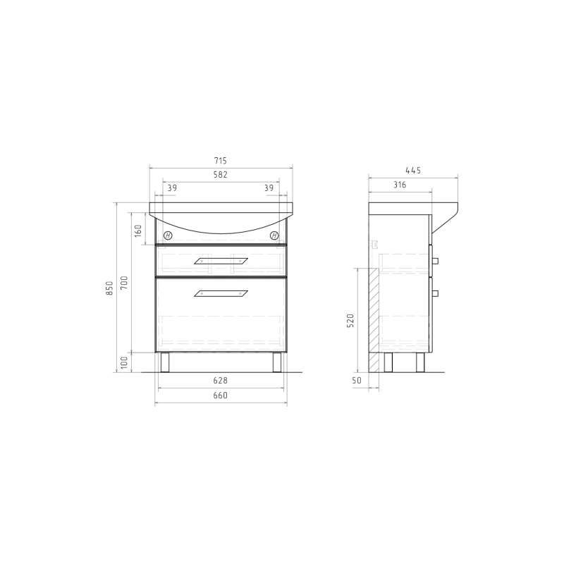 Тумба VOLNA Onda 70 66х80х31,6 см, напольная, под умыв. Балтика 70, белый, 115410