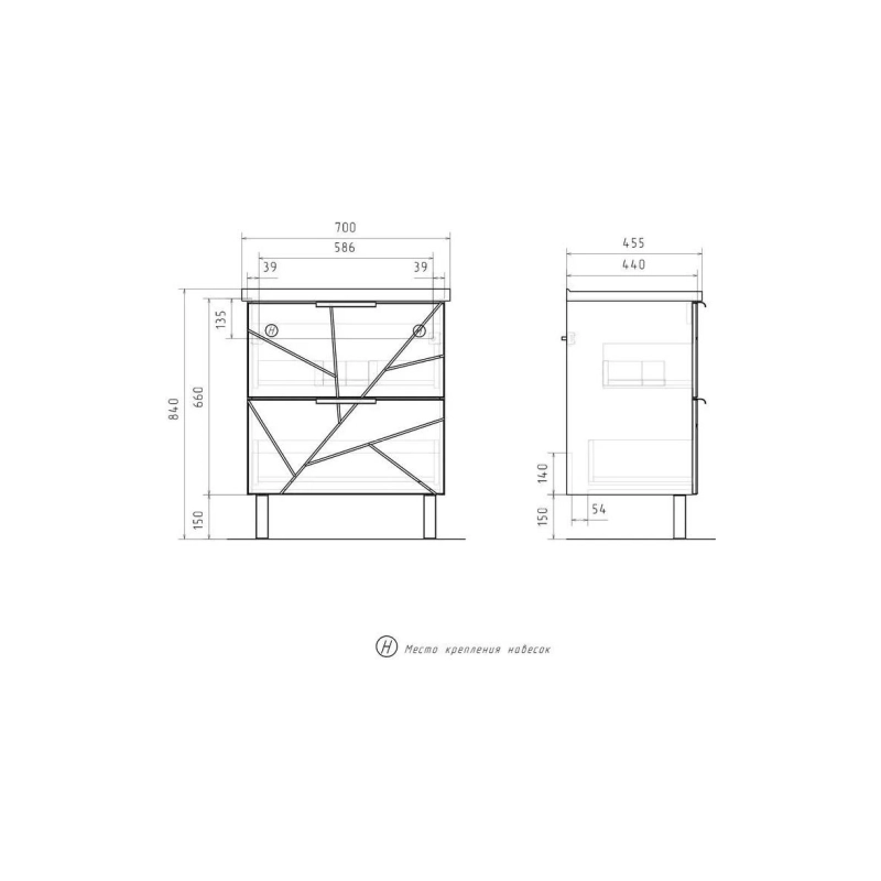 Тумба VOLNA Twing 70 66,4х81х44 см, напольная, под умыв. Миранда 70, белый, 106531