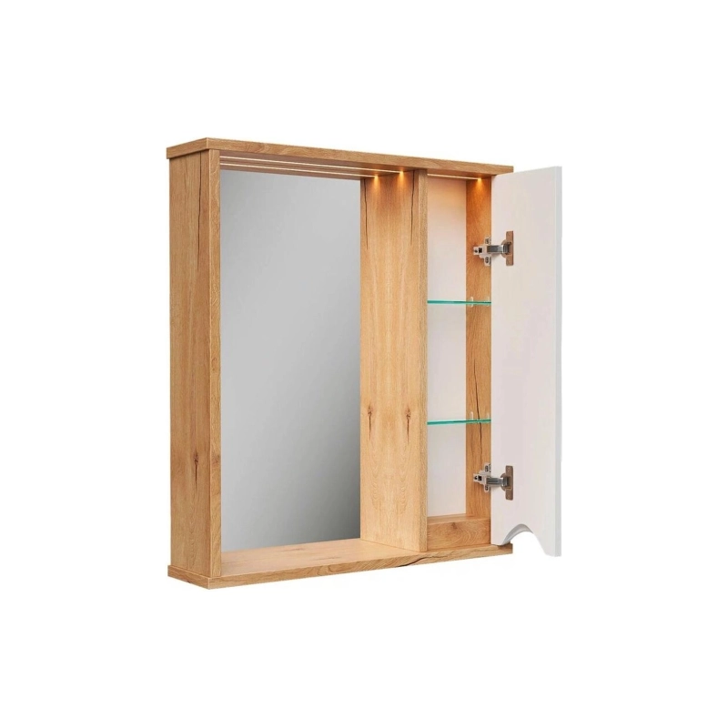 Зеркало-шкаф VOLNA Barney 70 700х700 (ШВ), правостороннее, белый/дуб сонома, 107025