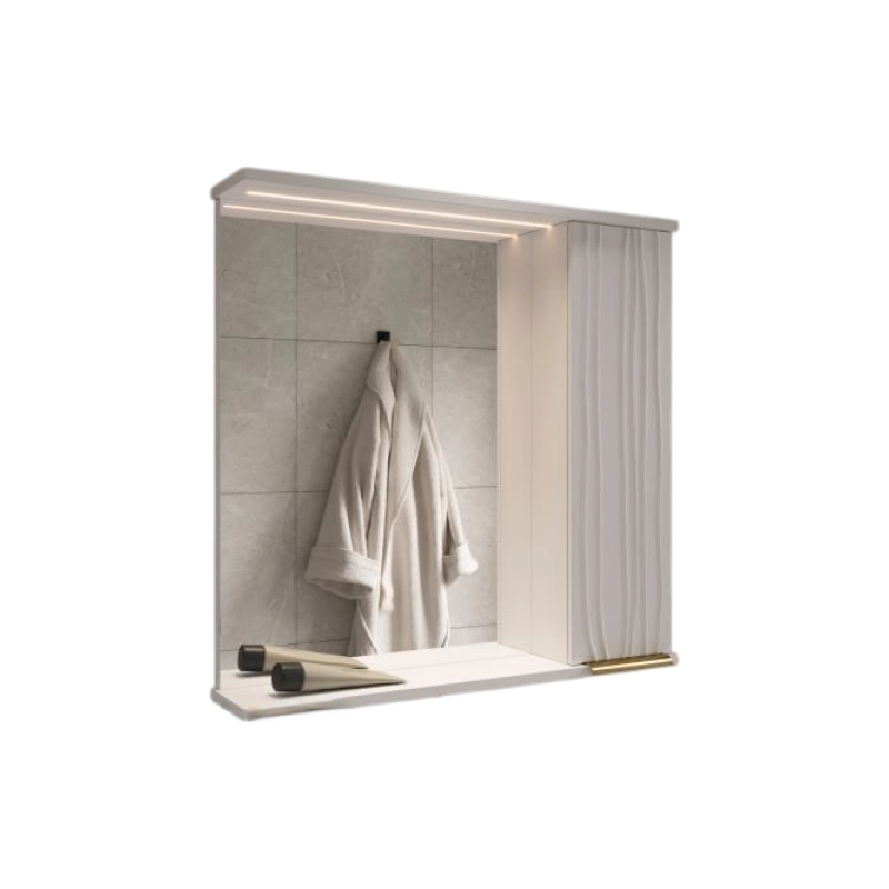 Зеркало-шкаф VOLNA LottyGold 70 700х700 (ШВ), правостороннее, белый/золото, 108171