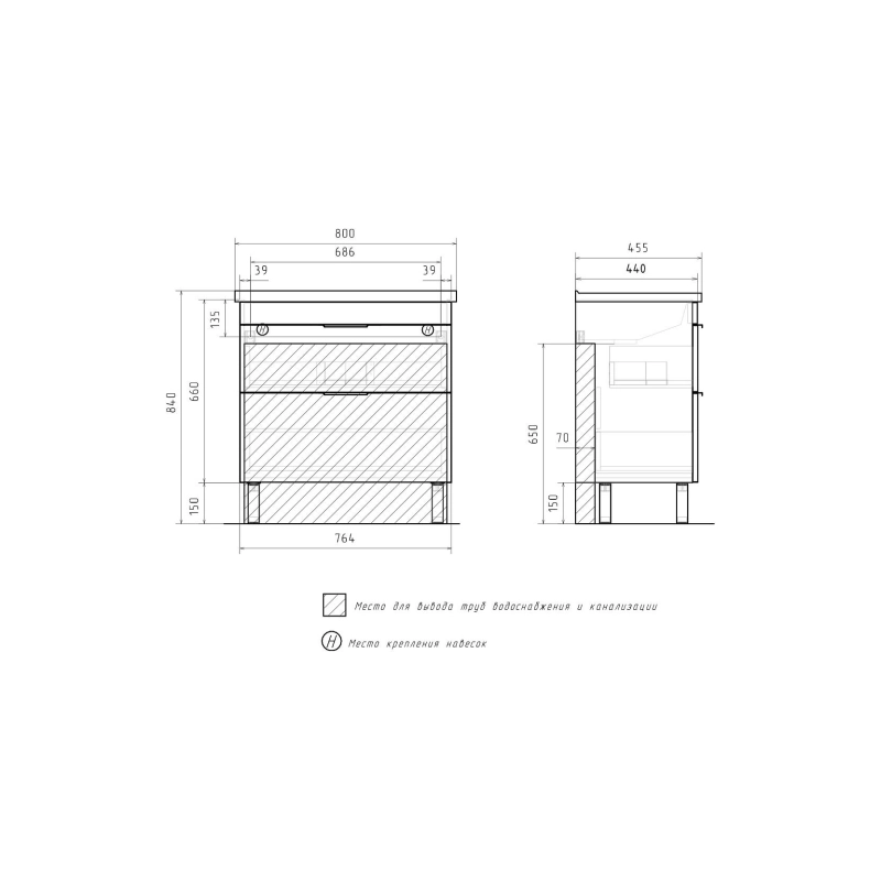 Тумба VOLNA Lotty 80 76,4х81х44 см, напольная, под умыв. Миранда 80, белый, 103556