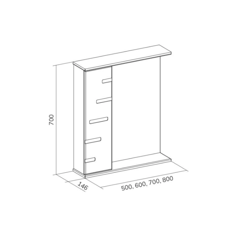 Зеркало-шкаф VOLNA Joli 80 800х700 (ШВ), левостороннее, белый, 115394