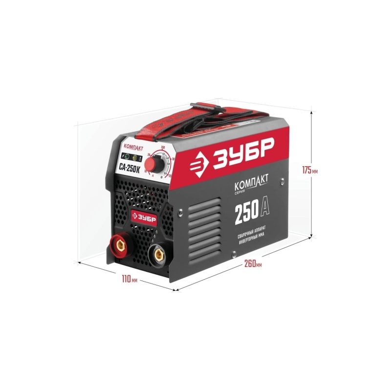 Сварочный аппарат ЗУБР ММА, 250 А, КОМПАКТ инверторный, макс. электрод , Ø 6.0 мм (СА-250К)