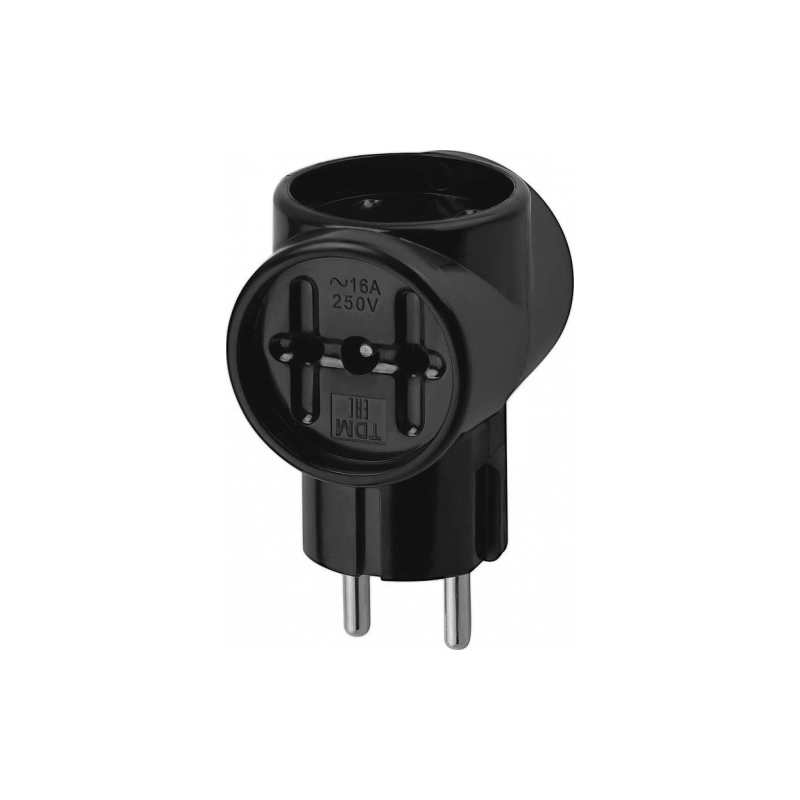 Тройник TDM РЕТРО б/з 16А 3х2П черный (карболит)