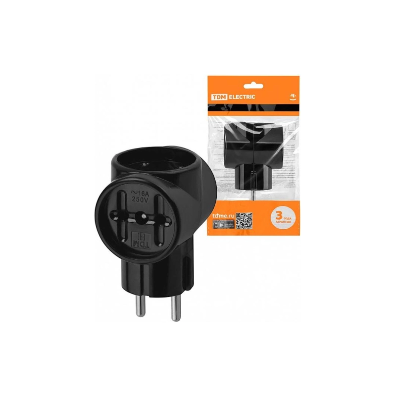 Тройник TDM РЕТРО б/з 16А 3х2П черный (карболит)