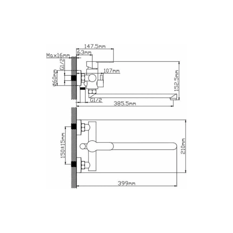 Р303 Смеситель Potato ванна унив.с плоск.прям.пер. для душа Р22303S