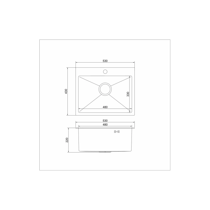 Мойка настол. монтаж 53*43 (3,0) вып 3 1/2 20см с сифоном (сатин) Mixline PRO с Фаской