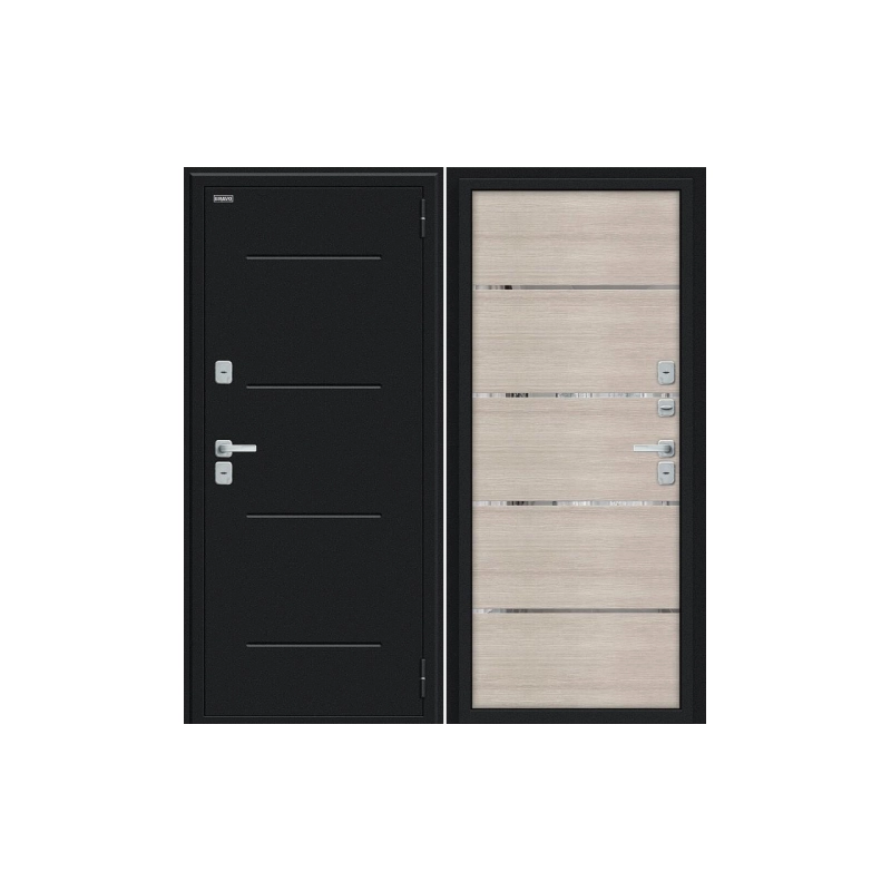 Дверь входная T-2 Bravo Лайн/BChrome 2050/860 Левая /Cappuccino Melinga IMP-6/Букле черное